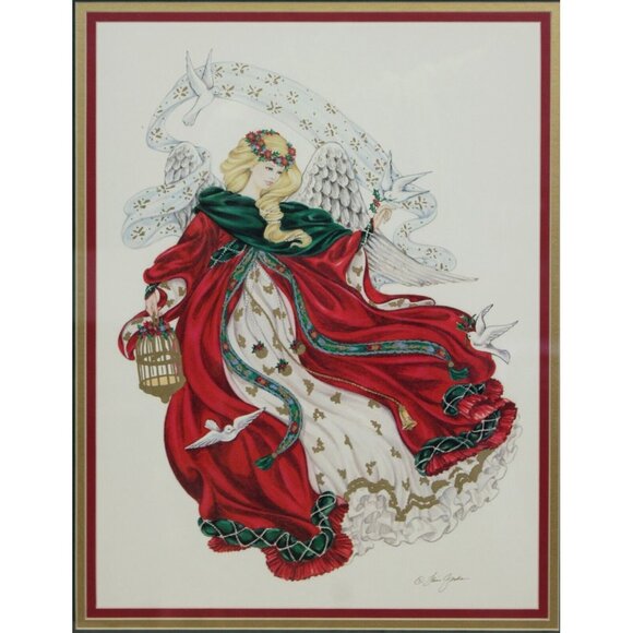 Lain Gordon Angel Of Peace Framed Print Art Matted Christmas Doves Dress Blond - Picture 2 of 8